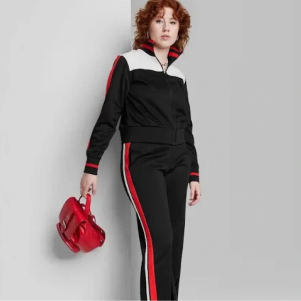 Wild Fable Track Jacket Retro Full Zip-Up - Black Red White Stripe